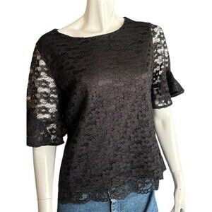 Nanette Lepore Black Floral Lace Blouse 100% Polyester Women's Size Medium